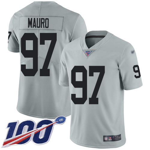 Men Oakland Raiders Limited Silver Josh Mauro Jersey NFL Football #97 100th Season Inverted Legend Jersey